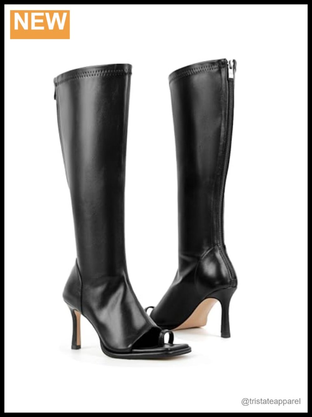 Open Toe Knee High Stretch Boots with Zipper – Faux Leather Heeled Summer Boot